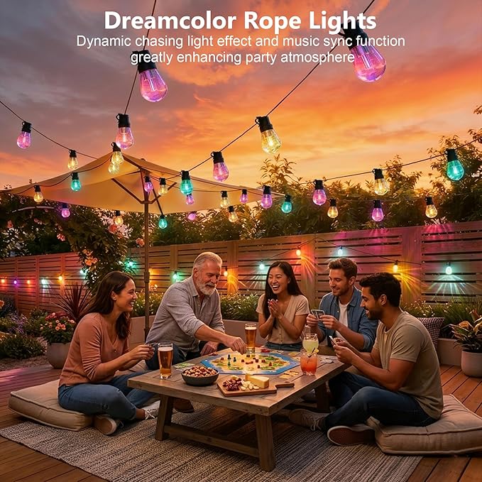 Beizelte Outdoor String Lights, 200FT RGB+IC Outside Light Dimmable Shatterproof LED Bulbs, IP67 Waterproof Chasing Effect Lighting DreamColor Patio Strip Lights for Backyard, Balcony, Outdoor Living
