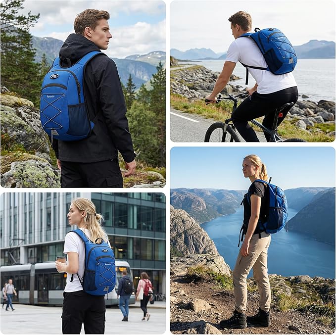 Ultra-Light Soft Daypack 15L/20L, Cushioned Breathable Back Panel Backpack, Lightweight Packable Travel Backpack (Blue, 15L)