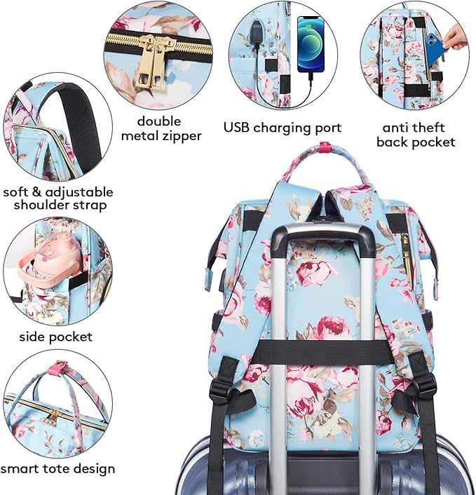 Kaome Lunch Backpack 15.6 Inch Laptop Backpack for Women with USB Port Nurse Gift Teacher Work Backpack Cooler Insulated Lunch Bag Waterproof Daypacks for Work Picnic Travel Anti-theft