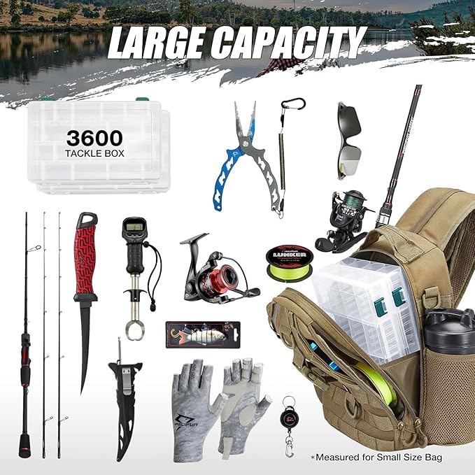 Piscifun Fishing Backpack with Rod Holder, Lightweight Sling Bag Storge Gear and Equipment