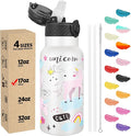 Han's Bottle Kids Water Bottle with Straw Lid - Insulated Stainless Steel Reusable Tumbler for Girls,Boys,Thermo Mug,17oz,Unicorns Girl