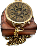 Classic Handmade Antique Functional Brass Compass with Chain and Leather Case – Vintage Decorative Pocket Compass for Men and Women for Wife