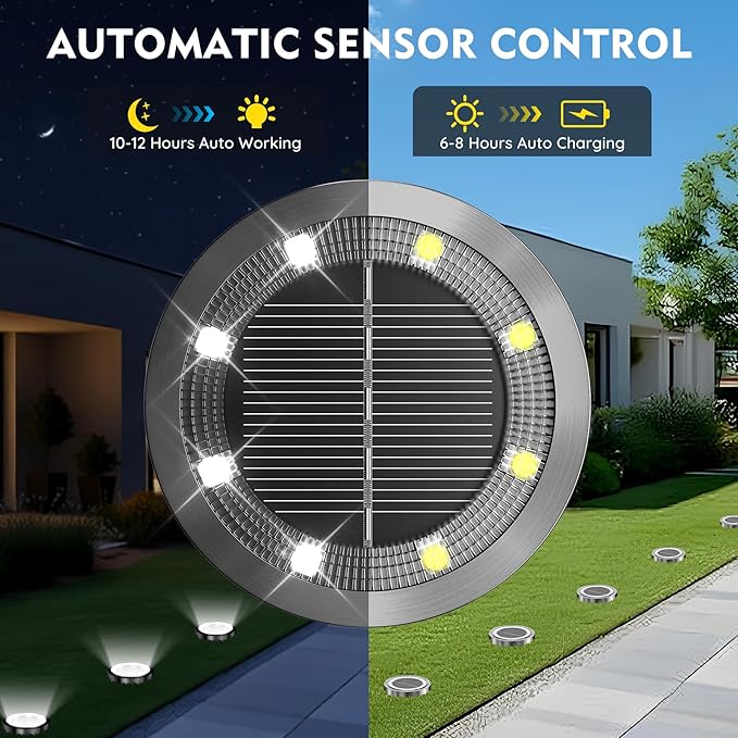 Solar Ground Lights Outdoor, 1 Pack Solar Lights Outdoor Waterproof, Mini Flat Solar-Powered Garden Light, Landscape Lighting for Garden Yard Lawn Pathway Walkway Driveway Backyard Decor, Cold White
