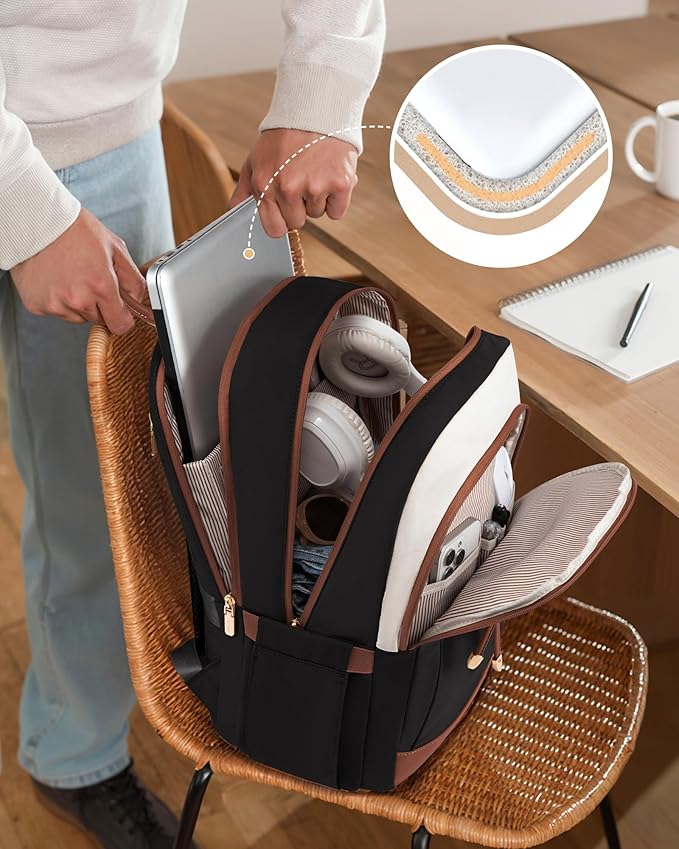 LOVEVOOK Travel Laptop Backpack Women, 15.6 Inch Anti Theft College Backpack Woman with Laptop Compartment, Large Water Resistant Black Computer Daypack for Work Casual Travel Essentials, Beige pink
