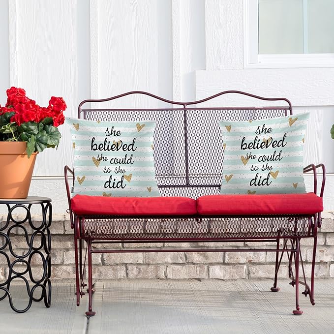 Swono Motivational Quote Pack of 2 Decorative Throw Pillow Covers Cushion Covers, She Believed She Could So She Did Couch Pillow Case Boho Cushion Pillowcase for Bedroom Sofa Living Room 18X18 Inch