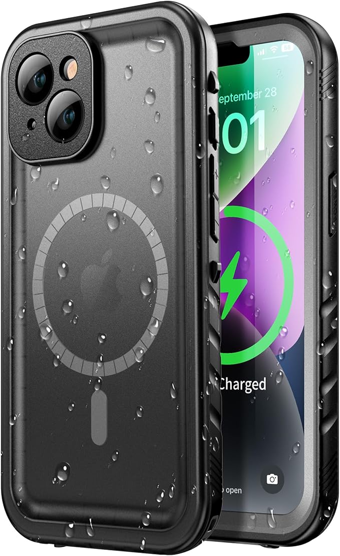 SPORTLINK for iPhone 14 Case Waterproof - Buit in Screen Protector [Compatible with MagSafe][IP68 Underwater][6.6FT Military Dropproof][Dustproof] Full Body Shockproof Phone Case 6.1" Black