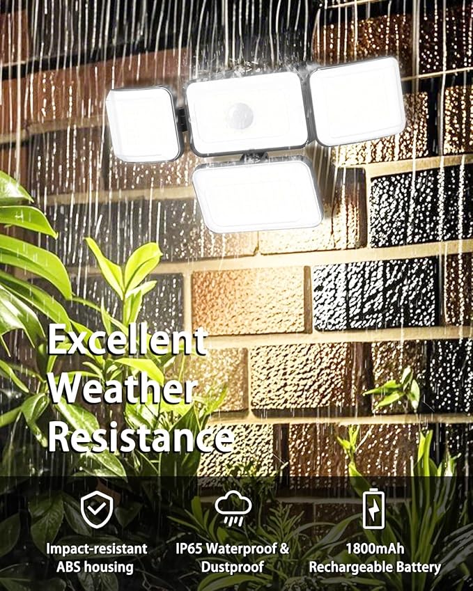 CLAONER Solar Outdoor Lights Motion Sensor 3500LM 288 LED Security Light with Remote Control IP67 Waterproof 4 Heads Flood Lights with 16.4ft Cable 4 Modes (1 Pack)