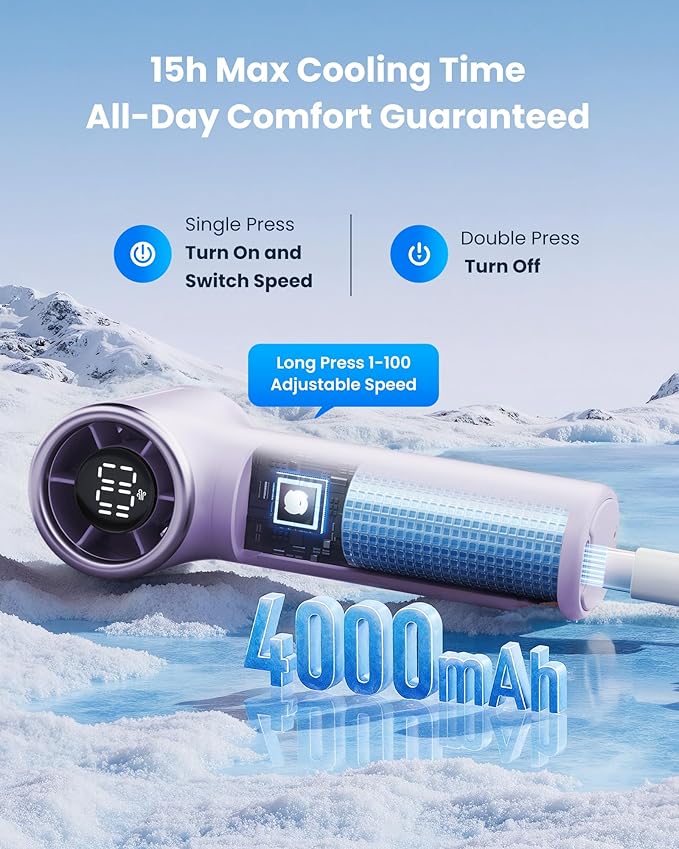Gaiatop Mini Portable Handheld Fan, 4000mAh [15h Max Runtime] Personal Turbo Fans Pocket Size, High Speed 1-100 Adjustable Small Hand Fan, Outdoor Travel Concert Essentials, Gifts for Women Men Purple