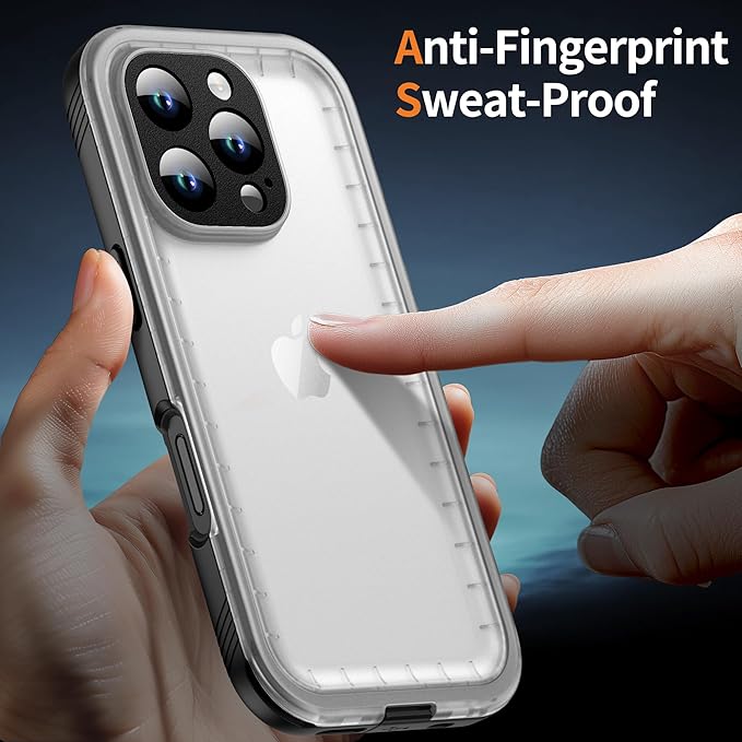 Cozycase for iPhone 16 Pro Case Waterproof - 360 Heavy Duty with Screen/Camera Protector Shockproof IP68 Underwater Dustproof Water Dust Shock Proof Full Body/Front and Back Case Black/Frosted Clear