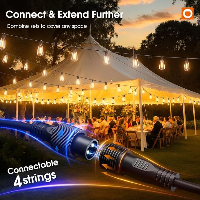 addlon 400FT(50FT*8) Outdoor String Lights with Remote,Waterproof Patio Lights ETL Listed with Shatterproof Dimmable ST38 LED Bulbs Connectable Outdoor Lighting for Backyard Bistro Garden Bistro
