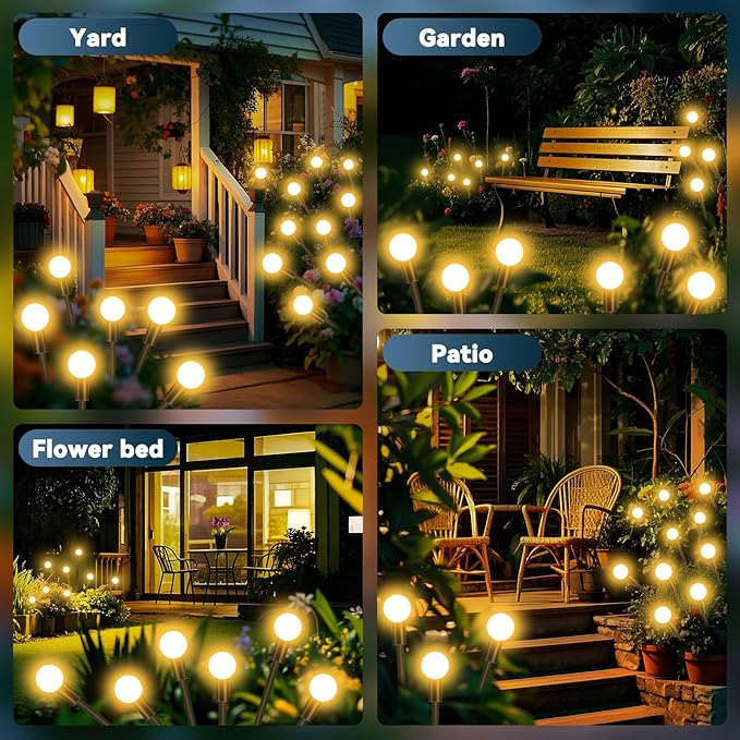 Slyuexu Solar Garden Lights Outdoor Waterproof, 2 Pack 16 LED Swaying Firefly Lights Outdoor Decor Light for Pathway Party Christmas Decoration, Unique Gifts for Women, Warm White