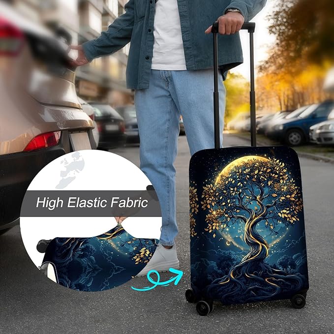 Luggage Cover Protector for 22-24 Inch Suitcases, TSA Approved Elastic Travel Suitcase Covers, Anti-Scratch Washable Luggage Sleeve for Carry On & Checked Bags, Tree of the Universe