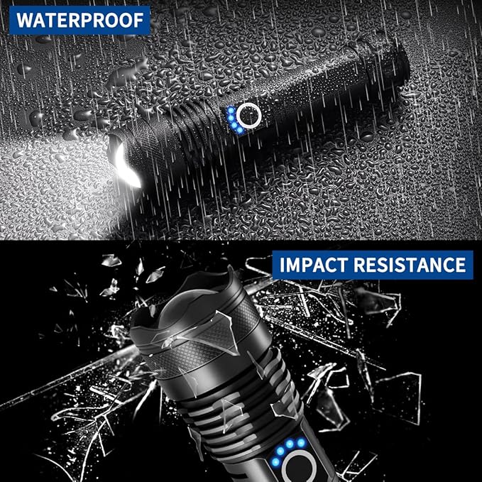 LNRYY Flashlights High Lumens Rechargeable, 2Pack Rechargeable Flashlights, Super Bright Flashlight, 5Mode Tactical Flashlights High Lumens, LED Flashlight High Powered, Waterproof Flash Light LED