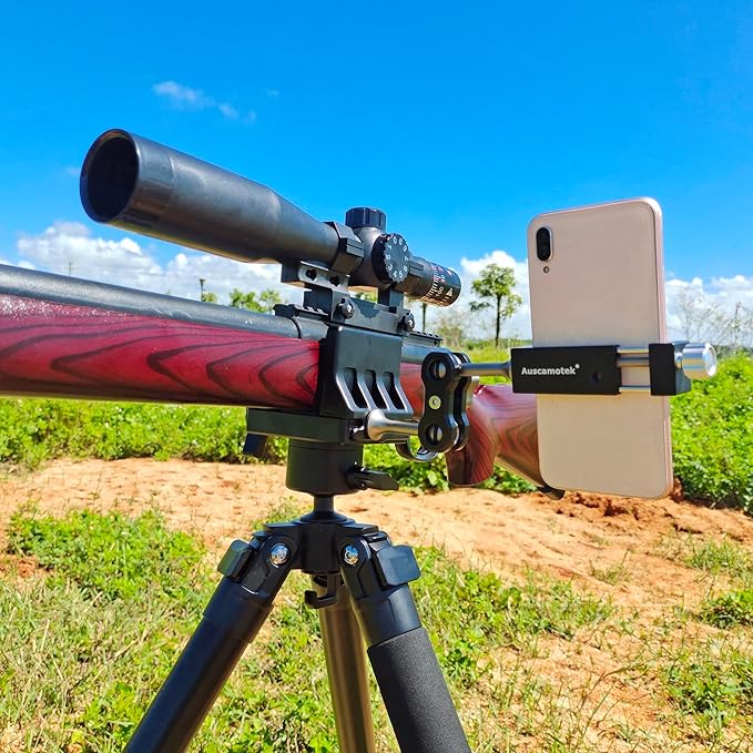 AUSCAMOTEK Aluminum Phone Mount with 1/4 Inch Screw for Tripods – 360° Adjustable Arm, Fits 2 to 3.6 Inch Phones, Vertical or Horizontal Shooting for Hunting, Shooting, Filming, and Outdoor Use