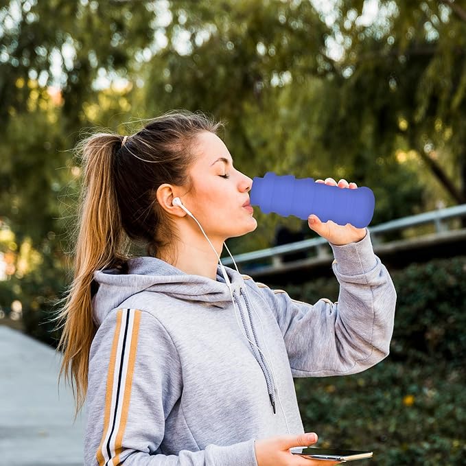 Collapsible Water Bottles 12oz, Odorless BPA-Free Silicone, Leak-Proof Foldable Reusable Bottle - Perfect for Travel Sports Gym Hiking Camping Cycling - Purple
