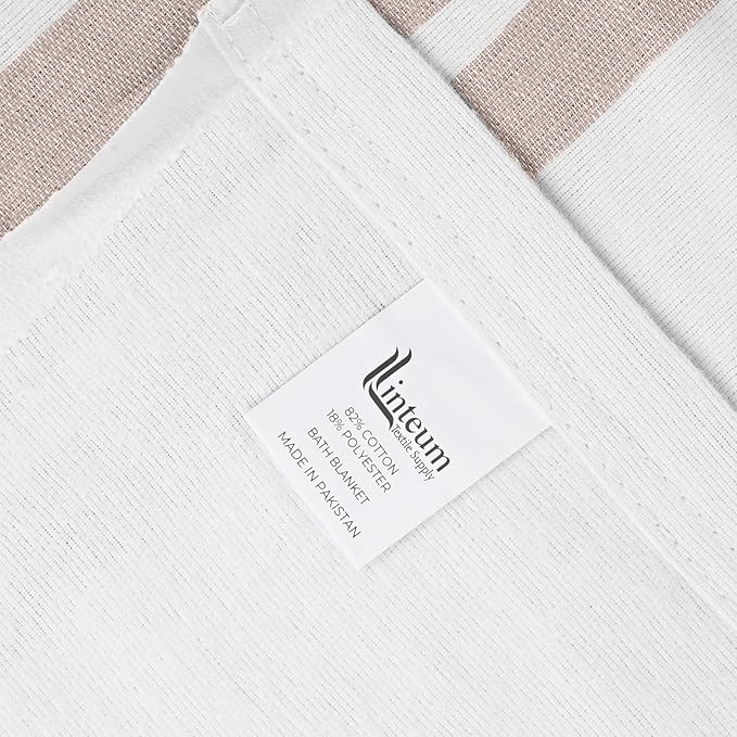 Linteum Textile Cotton Blended Hospital Patient Bath Blanket, Bed Bath Sheet, Twin Blanket Lightweight Sheet Blankets 70x90 in, 1.75 lb. White with Beige Stripes