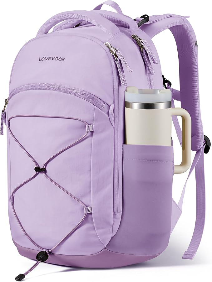 LOVEVOOK Everyday Laptop Backpack for Women & Men With Tumbler Holder,15.6 Inch Classic Travel Work College Teacher Carry on Backpack Purse,Waterproof Computer laptop Bag Hiking Backpack,Light Purple