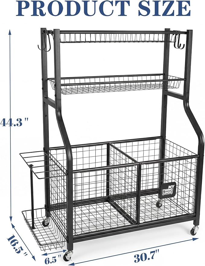 Mythinglogic Sports Equipment Garage Organizer,Garage Ball Storage for Sports Gear and Toys, Rolling Ball Cart with Wheels for Indoor/Outdoor Use