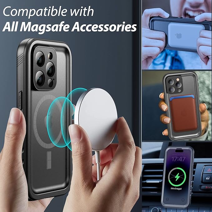 SPORTLINK for iPhone 14 Pro Case Waterproof - Buit in Screen Protector [Compatible with MagSafe][IP68 Underwater][6.6FT Military Dropproof][Dustproof] Full Body Shockproof Phone Case 6.1"