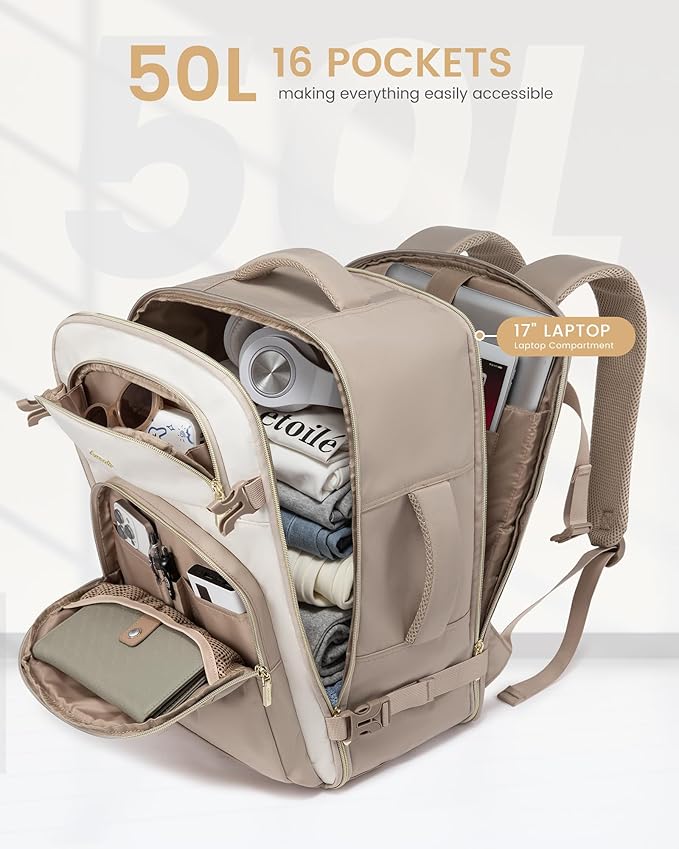 LOVEVOOK Travel Essentials Carry on Backpack 50L Travels Backpack for Women,Waterproof TSA Personal Item Travels Bag Airline Flight Approved,Large Carry on Luggage Laptop Backpack with Packing Cubes