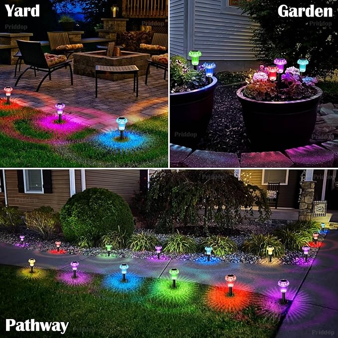 Priddop Solar Lights Outdoor Pathway Waterproof 8 Pack Color Changing LED Acrylic Mushroom Decorative Garden Lights for Yard Landscape Patio Outside Decorations