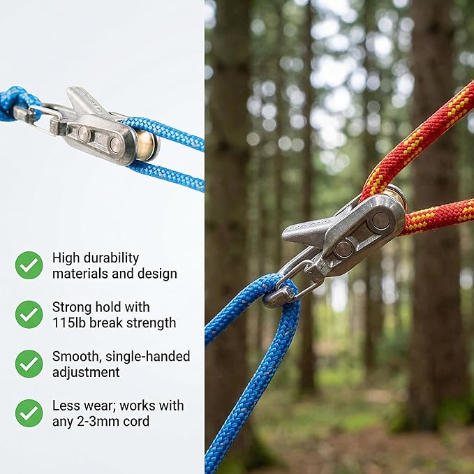 6-Pack Rope Tensioner Paracord Adjusters,Rope Tightening Tool,Knot-Free Locking Tie-Down Tool with Roller, Quick Adjust Buckle for Camping,Tarps,Guy Lines,Boating & Outdoor Gear 1PCS