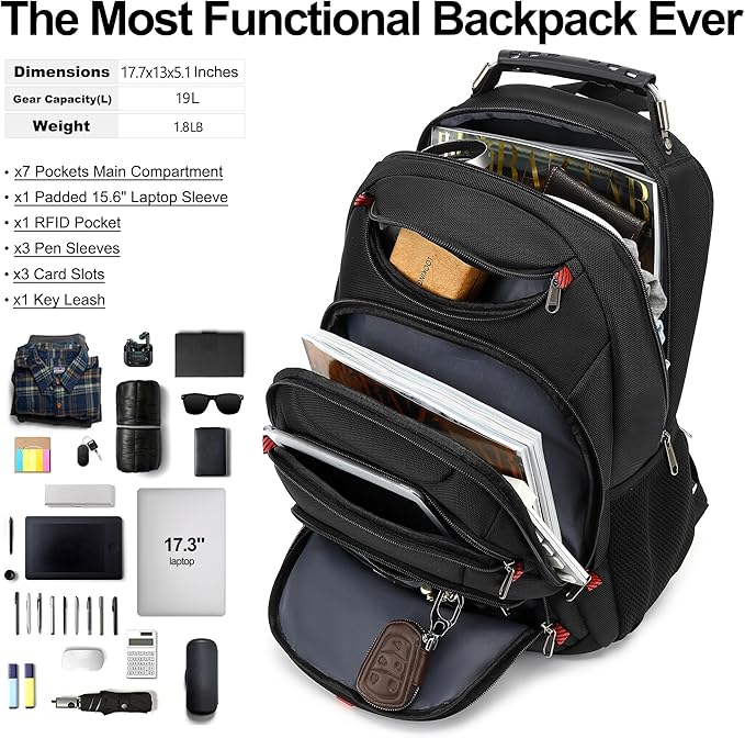 Boavan Laptop Backpack for men, 15.6 inch Laptop Bag with USB Port, Waterproof Travel Work Backpack Purse, Anti-Theft Teacher Nurse Doctor Casual Bookbags Office Business backpack，Black