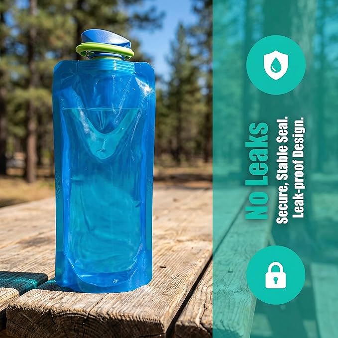 Jinora 3 Pack Collapsible Water Bottles for Travel – 24oz Foldable Water Bottle with Leakproof Lid, 700ML Food-Grade Silicone Portable Reusable BPA-Free Water Bottle for Hiking,Sports,Camping,Biking
