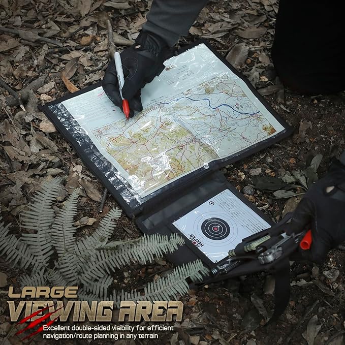 LIVANS Tactical Pouch Military Map Case Holder Army Foldable Map Storage Pouch Multifunctional for Outdoors or Hiking - 13"x10" Clear Viewing Area,1000D Oxford + Waterproof TPU