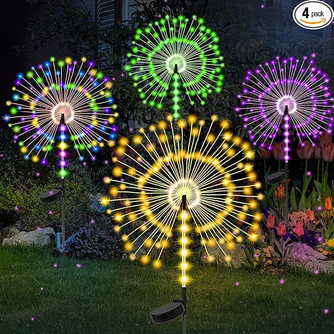 Garden Decor Outdoor Lights 500LED 4Pack, Solar Garden Lights for Outside Christmas Fairy Firework Decorative,Solar Powered for Yard Pathway Flowerbed Planter Balcony Patio Decor
