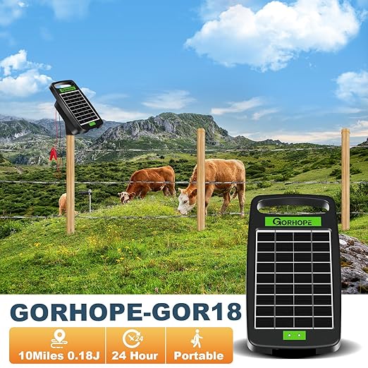 10 Miles Solar Powered Electric Fence Charger,Output 0.18J Electric Fence Charger,24-Hour Uninterrupted Protection Solar Fence Charger,Solar Fence Energizerr That can Work for 14 Days Without Sunlight