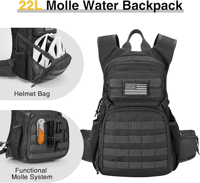 CVLIFE Hydration Backpack with 3L TPU Tactical Water Bladder, 22L Hiking Backpack for Men Women, Heavy Duty Molle Water Backpack with Multiple Compartments for Cycling Running Hunting Camping