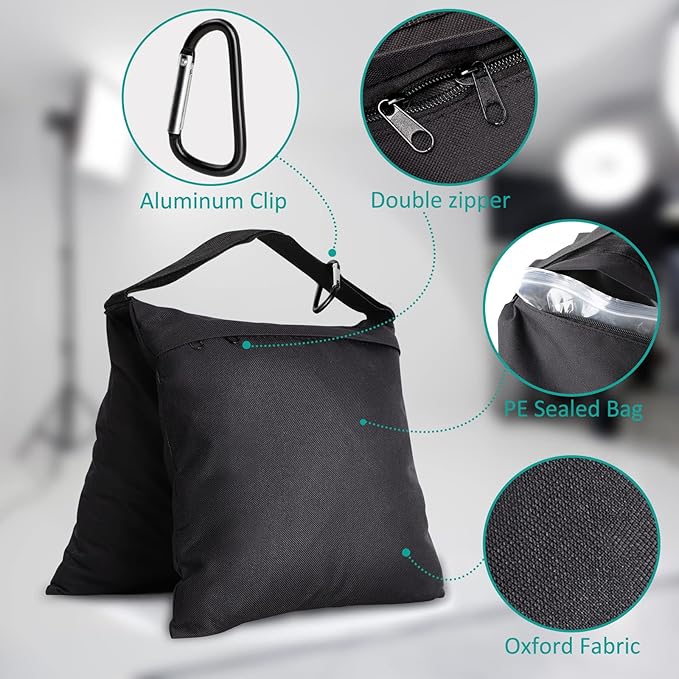 2 Packs Sandbags Weight Bags for Light Stand Photography Video Support, Heavy Duty Saddlebags for Backdrop Stand, Photo Tripod, Outdoor Canopy, Pop up Tent, Umbrella Base, Fishing Chair, Wedding Shed