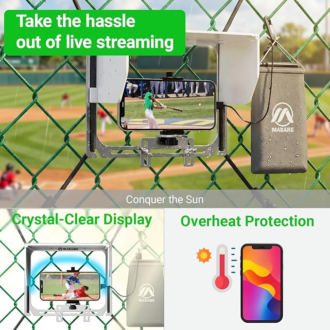 Cell Phone Fence Mount with Shade, Game Changer Mounting Kit, Gamechanger Streaming kit Works with iPhone, Mevo Start, Phones, and GoPro, for Recording Baseball Games(Upgraded Version)