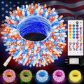 LitHome 33Ft 100 LED Color Changing Christmas String Lights, 35 Colors 9 Modes Red White and Blue Lights Outdoor with Remote, Dimmable 4th of July Light Plug in for Independence Day Xmas Tree Decor