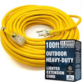 100 ft Outdoor Extension Cord Waterproof - 12 Gauge Heavy Duty Extension Cord 100 ft - Lighted Outdoor Extension Cords - Watts Wire - 100' Grounded - extensiones electricas
