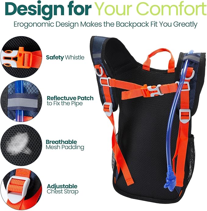 Shinylin 2 Pcs Kids Hydration Backpack with 1.5L Water Bladder Lightweight Kids Hiking Backpack Water Rucksack for Boys Girls Climbing Running
