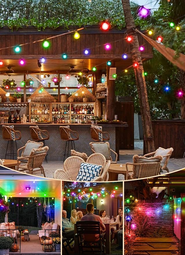Brightown Outdoor String Lights 29 Feet G40 LED Patio Lights, 13 Plastic Edison Bulbs(1 Spare), Waterproof Connectable Hanging Light for Backyard Porch Balcony Party Decor, E12 Base, Multicolor