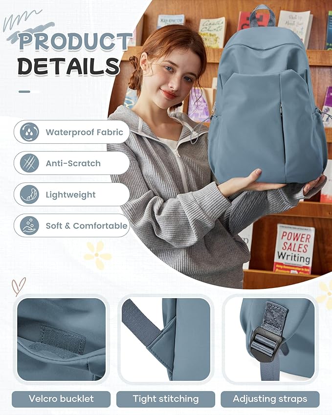 SEAFEW Small Blue Backpack for School Women Girls, Waterproof Bookbag Cute High School Backpack for Men Teen Boys, Lightweight Travel College Back Pack Mochilas Escolares para Casual Daypack Rucksack