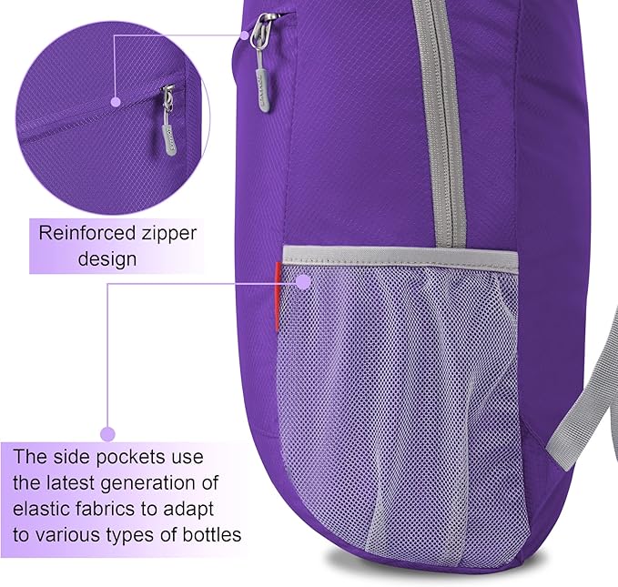 ZOMAKE Lightweight Packable Backpack 20L, Foldable Backpacks Small Daypack for Hiking Water Resistant Day Bag for Travel(Purple)