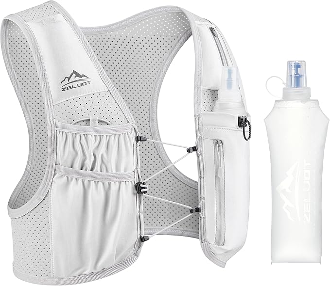 Zelvot Running Vest for Women Men, USA Original Patent, Adjustable Chest Straps Running Hydration Vest with 500ml Soft Flask, Lightweight Reflective Hydration Backpack for Marathon