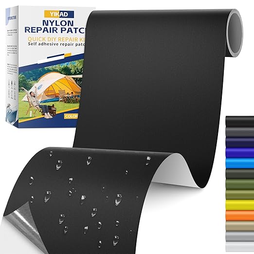Fabric Repair Tape, Self Adhesive Nylon Repair Patch, Waterproof Outdoor Nylon Tape/Patch Kit for Down Jacket Clothing Tent Awnings Boat Cover Couches Black 4x70 inch