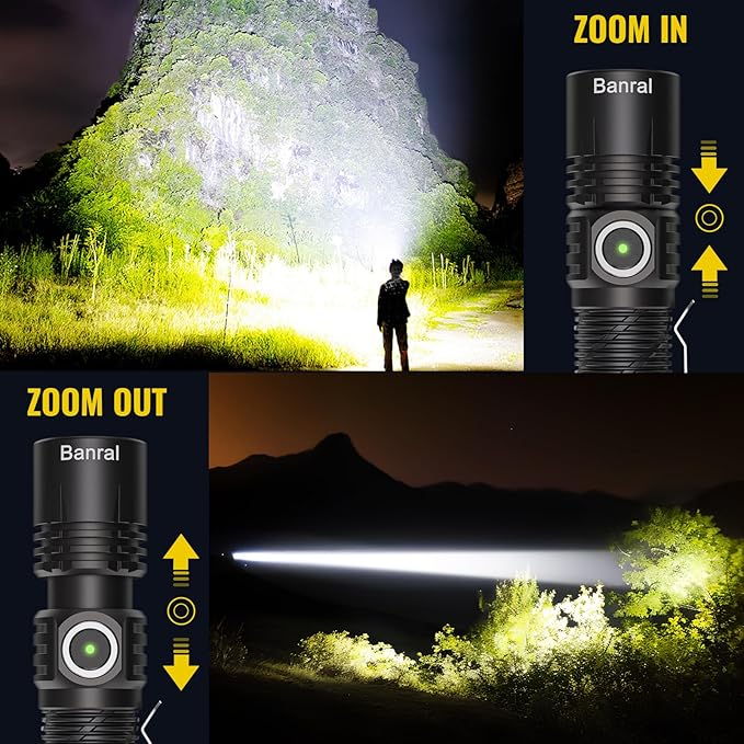 Banral Rechargeable Tactical Flashlights, High Lumens Small Mini USB-C LED Flashlight, Compact EDC Flash Light, 4 Modes&Memory Function, Waterproof Pocket Lights for Home,Camping,Emergency,Car,Hiking