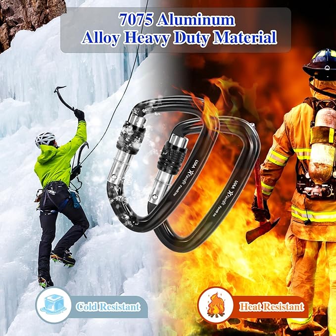 UIAA Certified 25kN-42kN Climbing Carabiners - Favofit Heavy Duty Locking Carabiner Clips with Twist or Screw Lock - Professional Rock Climbing Gear for Tree Climbing Arborist Rappelling & Rescue