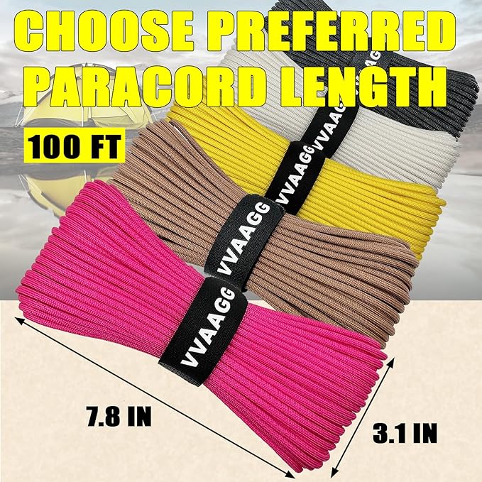 VVAAGG 1000 Paracord Rope 100FT Parachute Cord 4mm 12 Strand Nylon Rope for Camping Tent Clothsline Outdoor Hiking Fishing (Pink, 100FT)