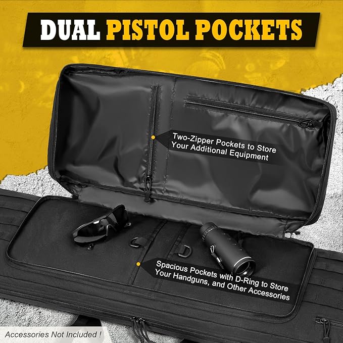 DULCE DOM 36 42 48 Inch Double Rifle Case, Tactical Soft Padded Backpack for Hunting & Shooting Range, Heavy-Duty Storage Gun Bag for 2 Rifles & Pistols with Lockable Zippers & MOLLE System