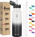 Han's Bottle Sports Water Bottle - 24 Oz, Straw Lid, Leak Proof, Vacuum Insulated Stainless Steel, Double Walled, Thermo Mug,White & Black