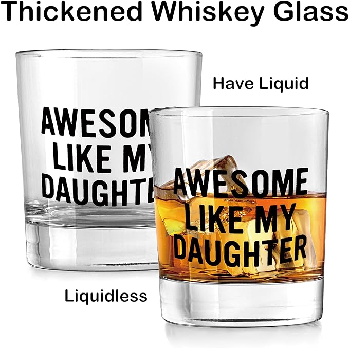Nogrit Father's Day Whiskey Glasses from Daughter 10 oz, Funny Dad Gifts for Father's Day Birthday, Father Old Fashioned Rocks Glasses for Women Drinking Cocktail Scotch Vodka Tequila Rum