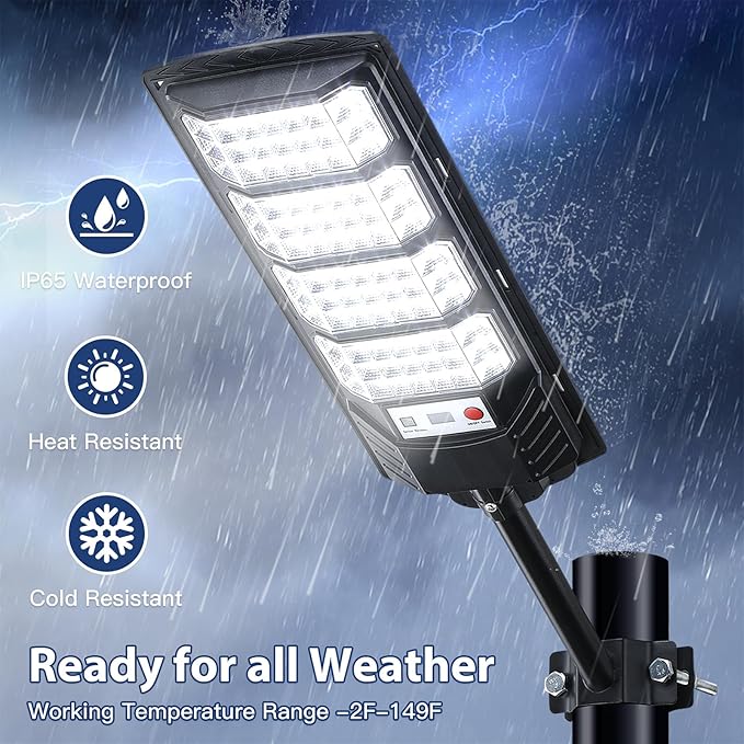 Yusist 4 Pack Solar Street Lights Outdoor Waterproof, 6500K LED Motion Sensor Lights, Dusk to Dawn Solar Flood Lights with Remote,Parking Lot Light,Commercial Area Lighting for Outside