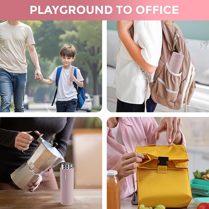 【Upgraded】Exllena Small Insulated Water Bottle 12 oz/350ml– Mini Insulated Water Bottle for Hot & Cold Drinks, Perfect Small Water Bottle for Travel, Purse...(Pink)